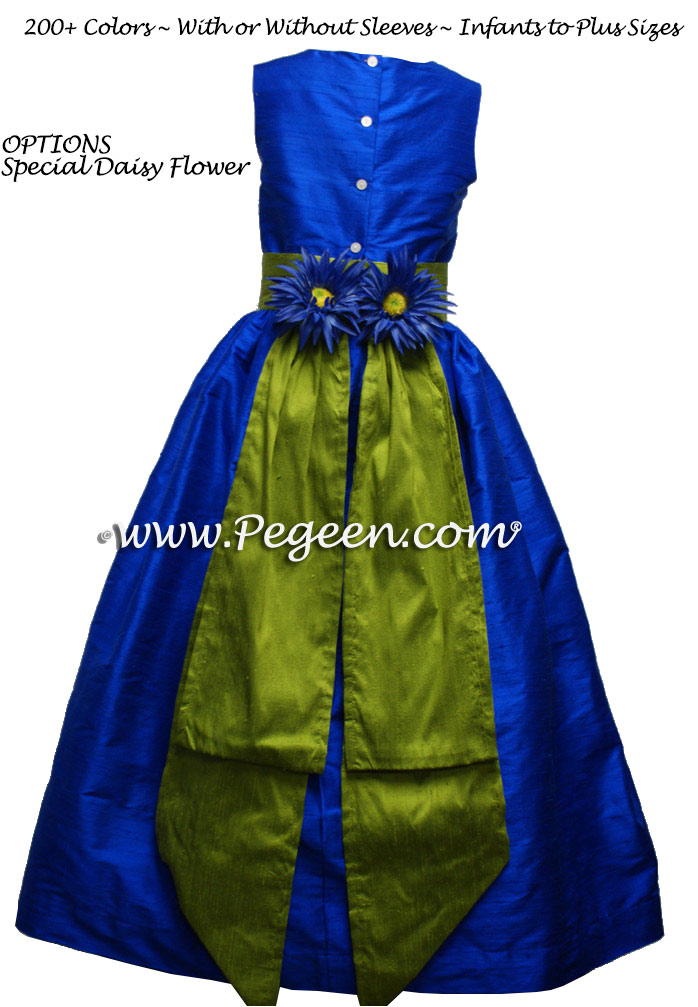 Grass Green and Indigo Blue junior bridesmaid dress style 383