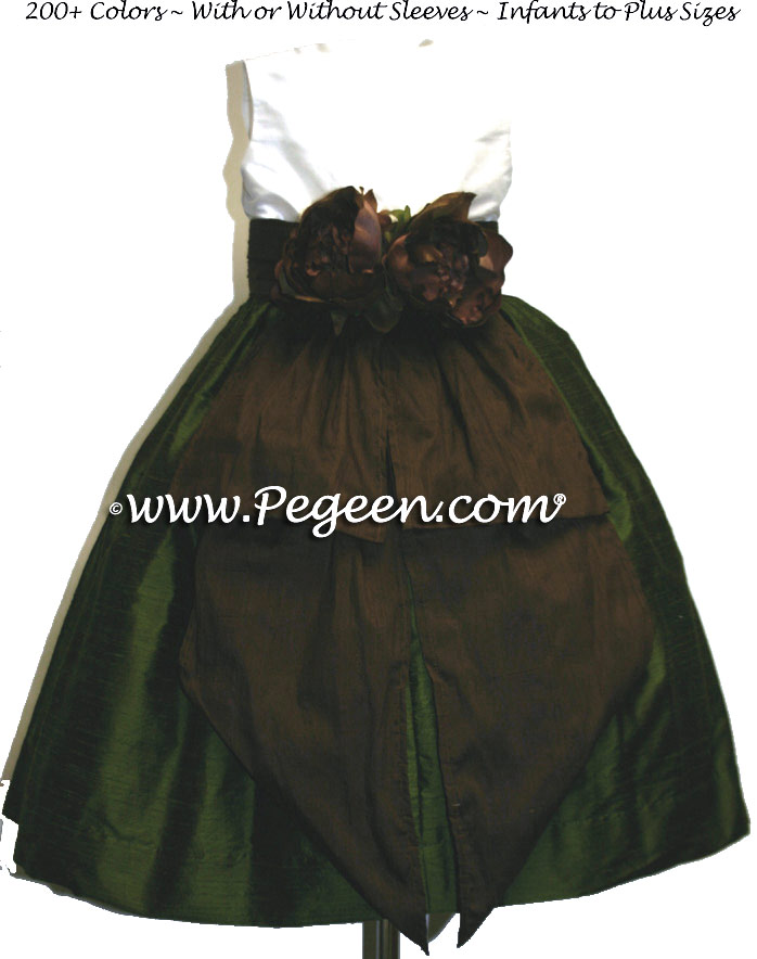 Semi-sweet and Olive Green silk flower girl dresses