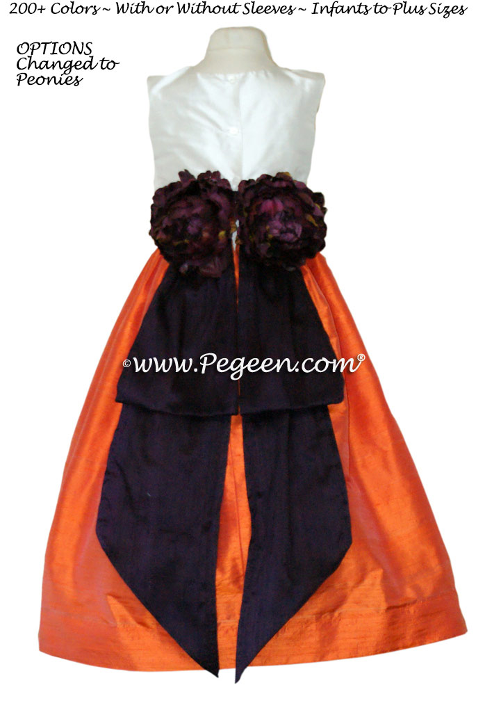 Flower Girl Dresses in Orange< Deep Plum and New Ivory - Classic Style 383
