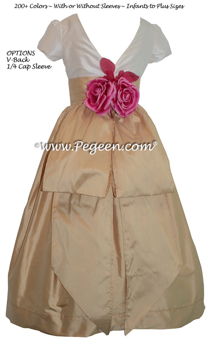 Custom Silk Flower Girl Dresses Style 383 In Pure Gold
