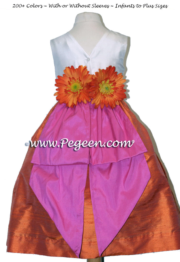 Flower Girl Dresses in Shock pink,Orange and New Ivory - Classic Style 383