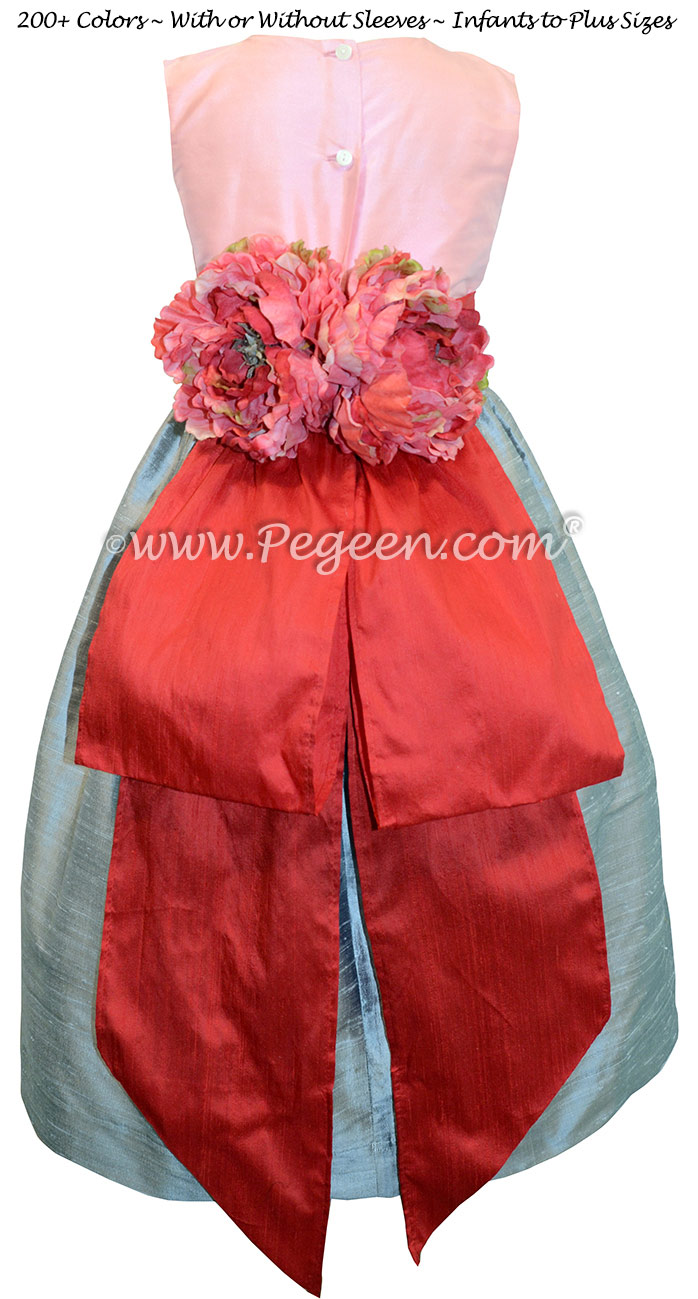 Bubblegum Pink and Silver Gray junior bridesmaid dress style 383 by Pegeen