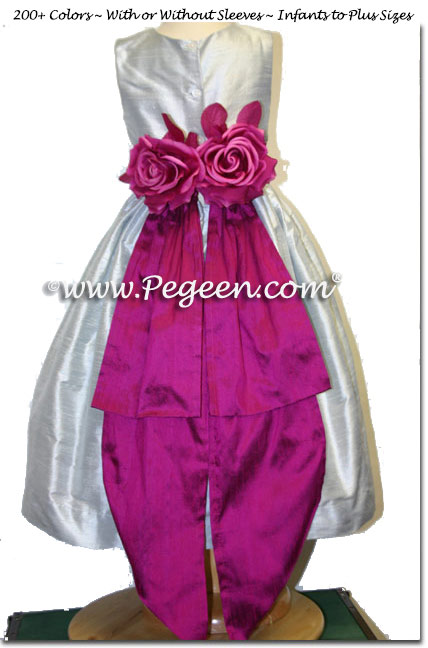Flamingo and platinum flower girl dresses Style 383