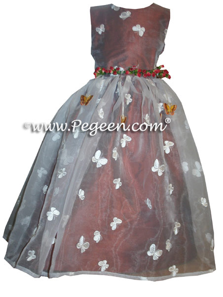 Pumpkin and Spice with Pearls Custom Silk Flower Girl Dresses Style 370