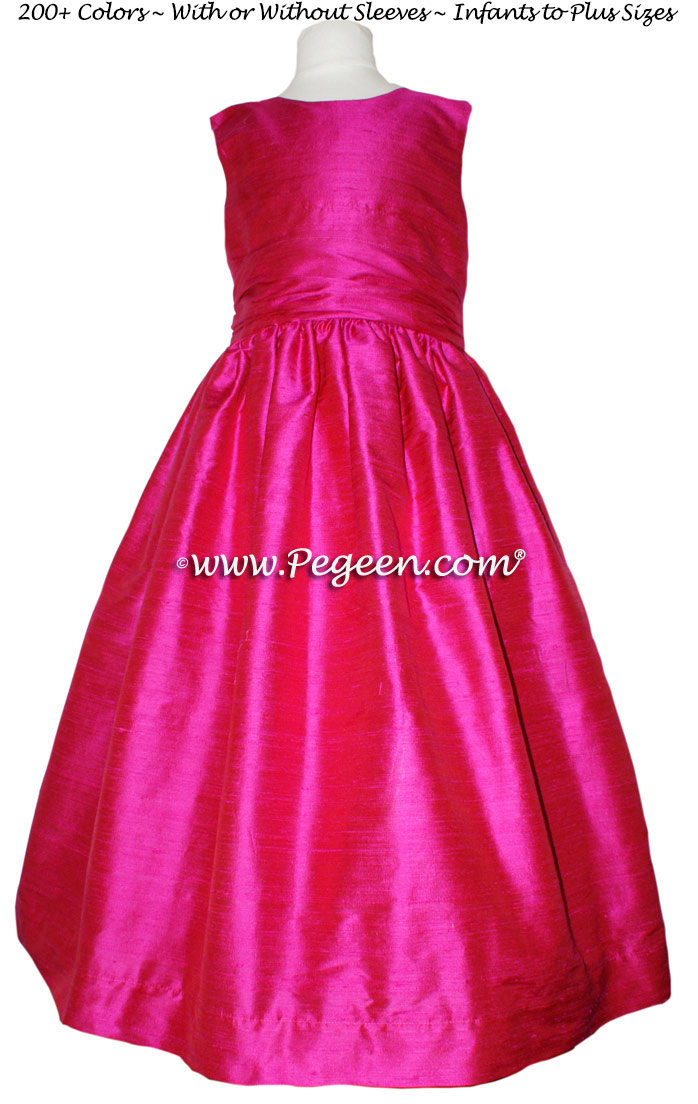 Custom Boing (hot pink) flower girl dress in silk Style 388