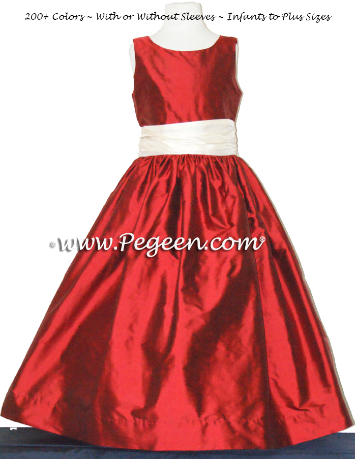 Claret Red and Buttercreme Jr Bridesmaids Dress Style 388