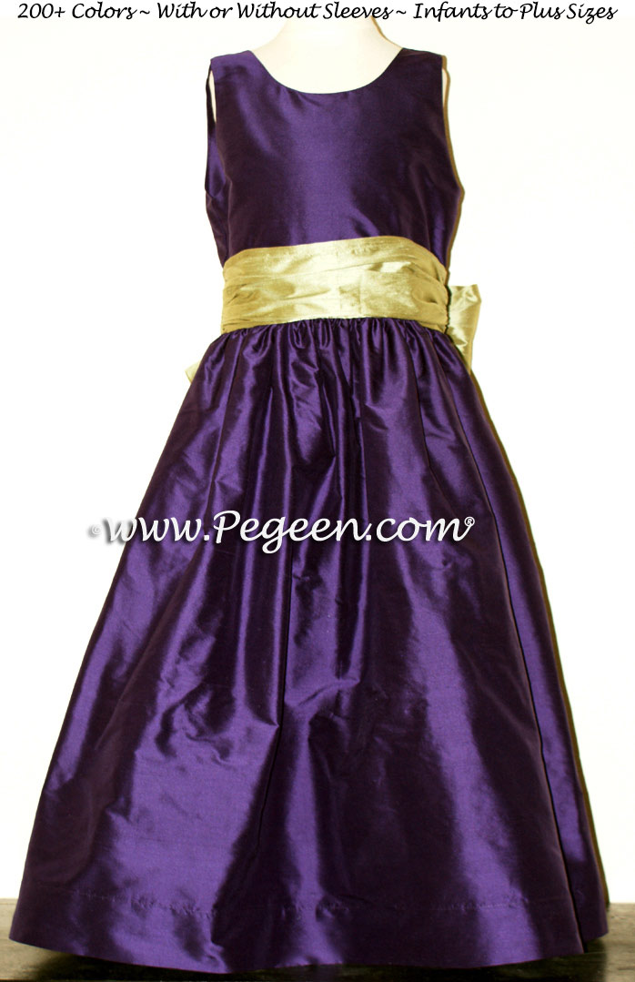 Flower Girl Dress in Deep Plum and Sage Green  - Pegeen Style 388