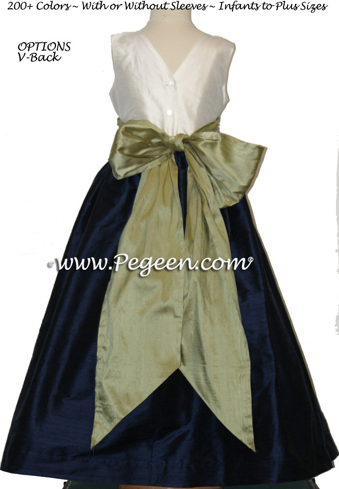 Navy, New Ivory and Sage Green flower girl dresses