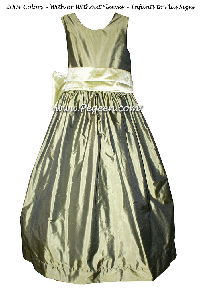 Custom Olive and Celery flower girl dresses
