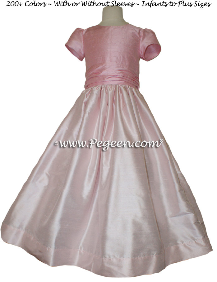 Hibiscus and Peony Pink flower girl dresses Classic Style 388