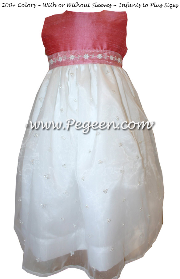 Gumdrop with Sequined Organza with Pearls Custom Silk Flower Girl Dresses