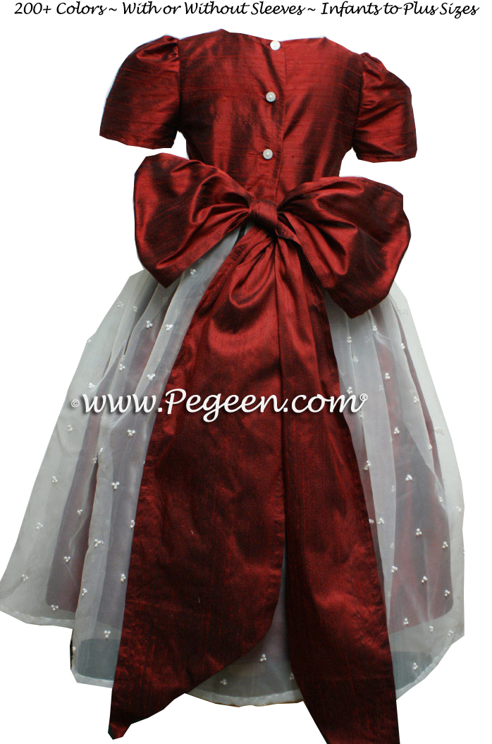 Claret Red Silk and Organza Custom Flower Girl Dresses