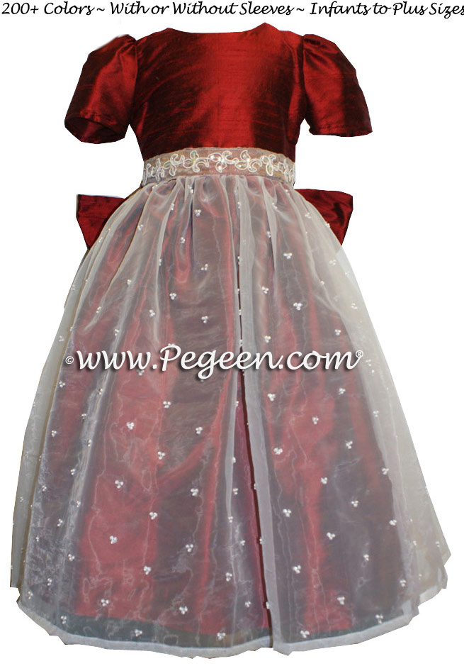 Claret Red Silk and Organza Custom Flower Girl Dresses