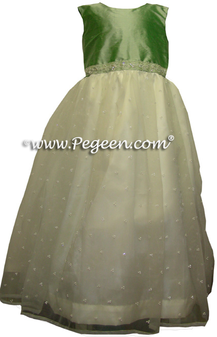 leaf green custom flower girl dresses with sequins