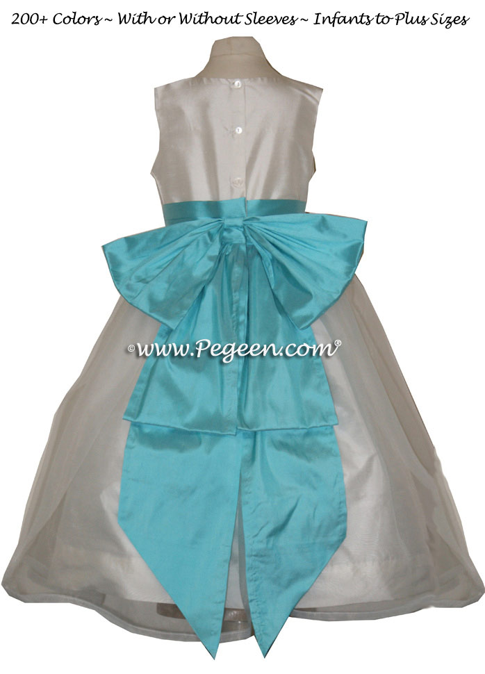 TIFFANY BLUE or BAHAMA BREEZE AND IVORY CUSTOM FLOWER GIRL DRESSES