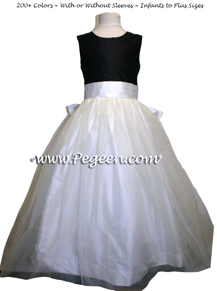 Black and New Ivory Tulle Custom Flower Girl Dresses style 356