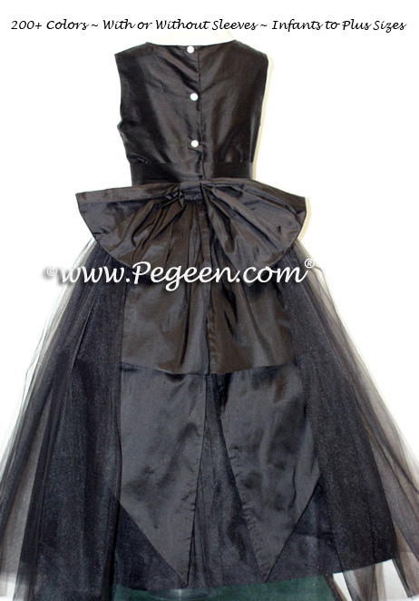 Custom silk and tulle black flower girl dresses