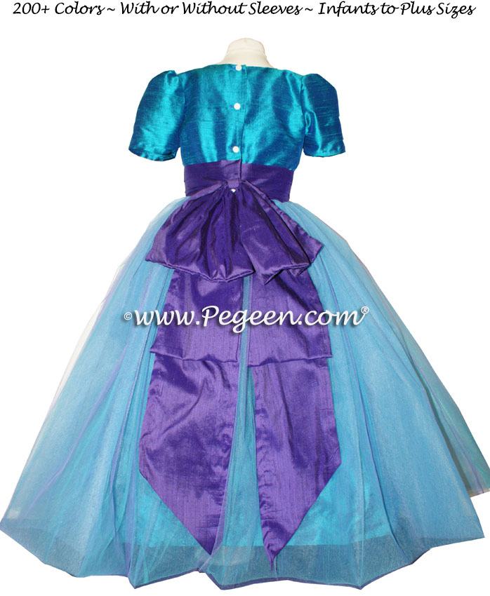 Peacock (teal) and Purple Tulle Flower Girl Dresses