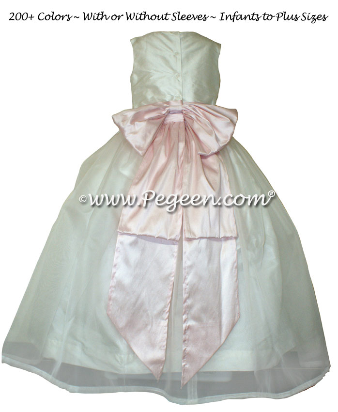Peony Pink and New Ivory Silk Flower Girl Dresses Style 394