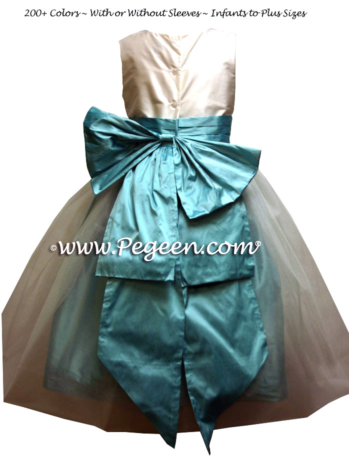 Tiffany Blue and New Ivory Custom Flower Girl Dresses Style 394