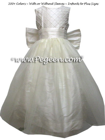 Antique White Flower Girl Dresses - White Silk Trellis FLOWER GIRL DRESSES 