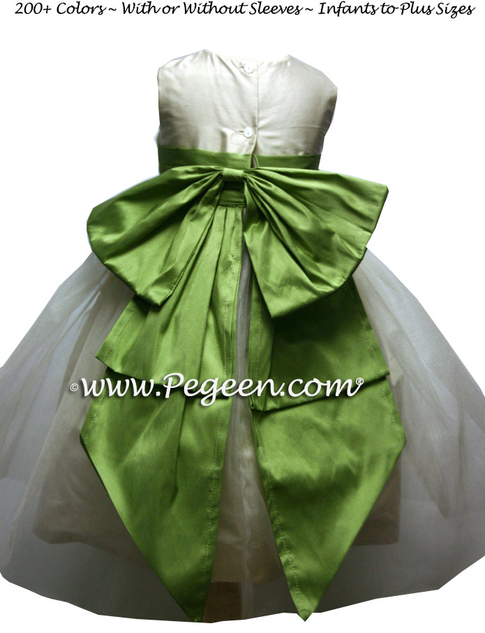 New ivory and Vine Green Custom Silk Flower Girl Dresses - Style 394
