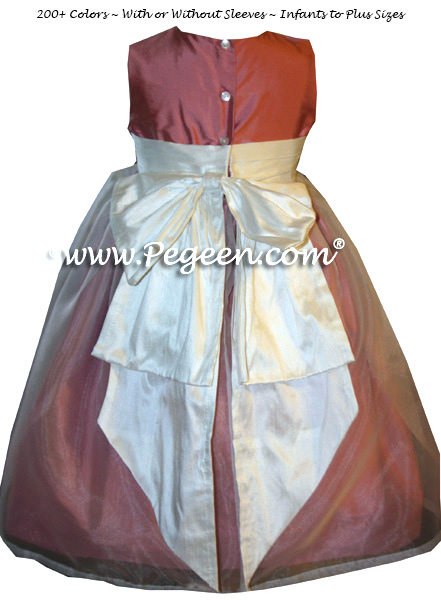 New ivory and Wood Rose Custom Silk Flower Girl Dresses - Style 394