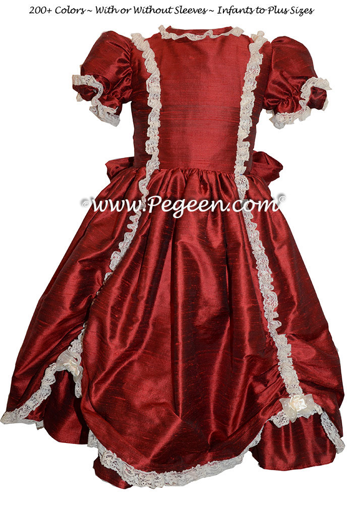 Victorian Style Silk Dress for Nutcracker Party Scene and Clara Costume in Claret Red