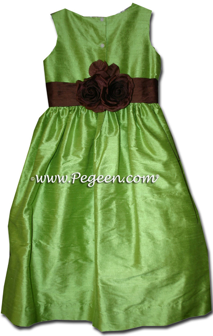 Chocolate brown and apple green flower girl dresses style 383