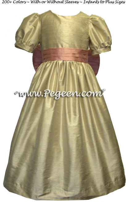 lower Girl Dresses in Summer Tan and Rum Pink with Sash | Pegeen