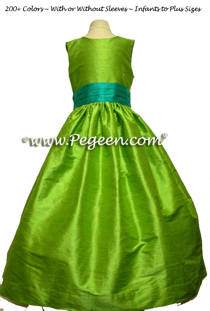 apple green and bermuda blue FLOWER GIRL DRESSES