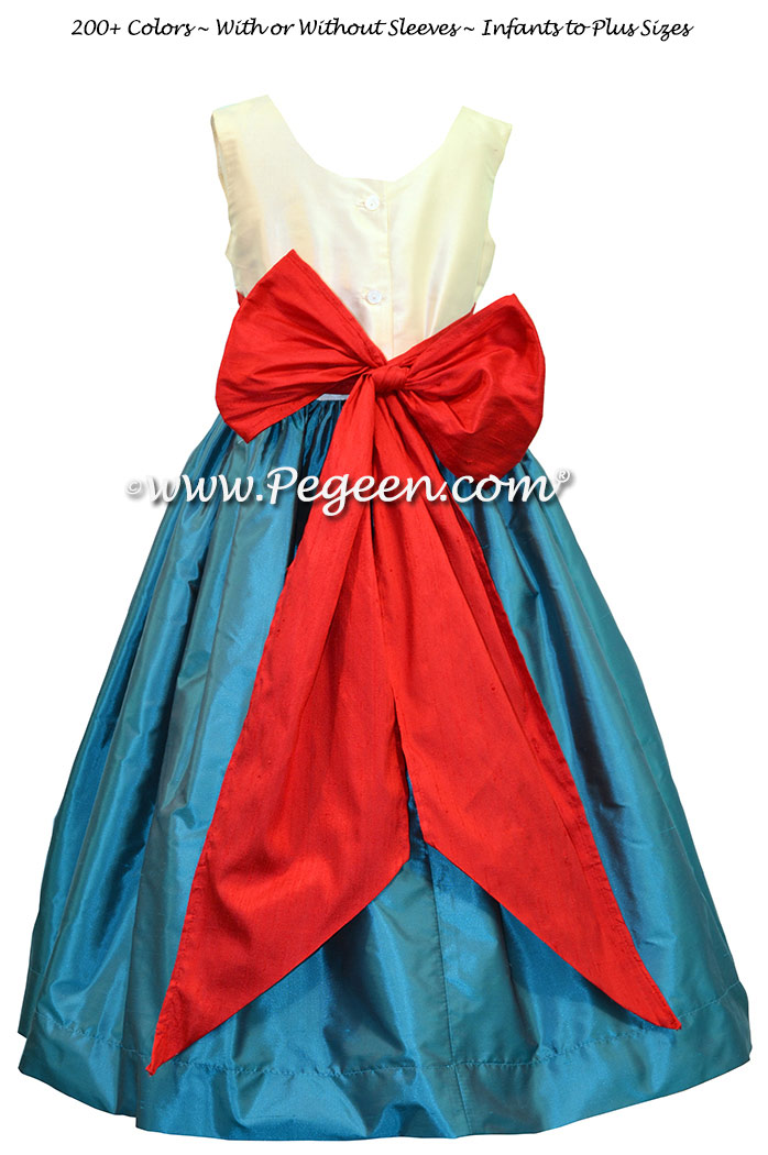 Bisque, Christmas Red and Baltic Sea Jr. Bridesmaid dress