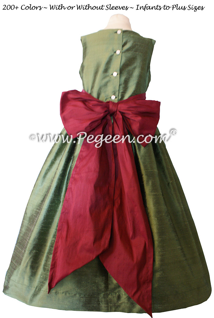 Silk Flower Girl Dresses Basil and Cranberry | Pegeen