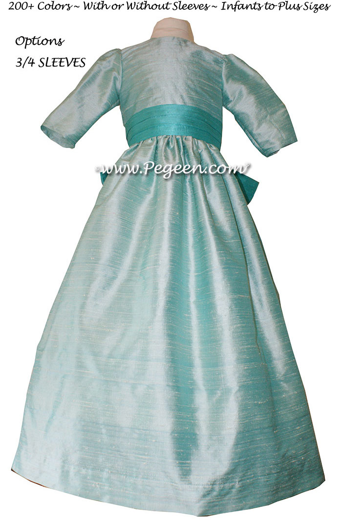 FLOWER GIRL DRESSES in Bahama breeze turquoise and black