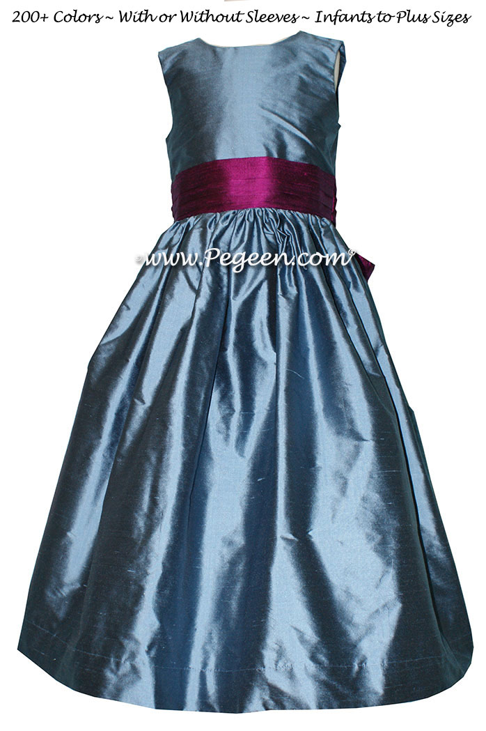 Berry and storm blue flower girl dresses