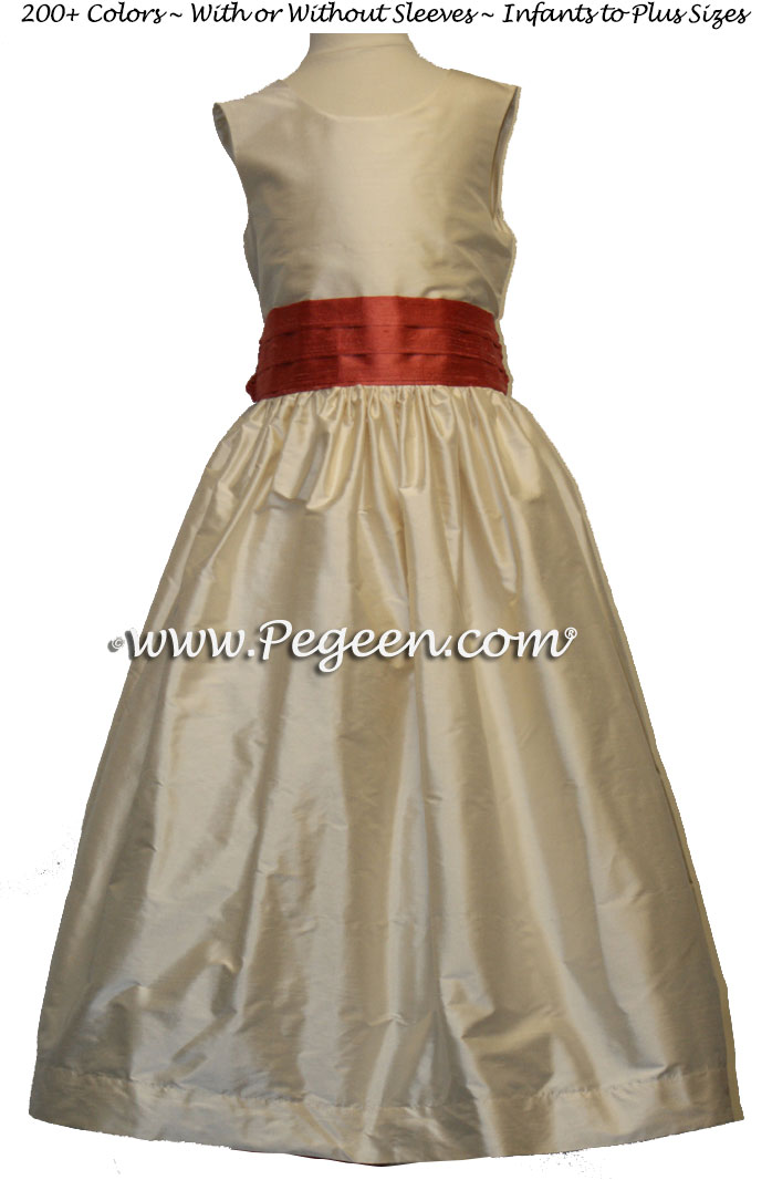 Bisque and Autumn custom Silk Flower Girl Dresses | Pegeen