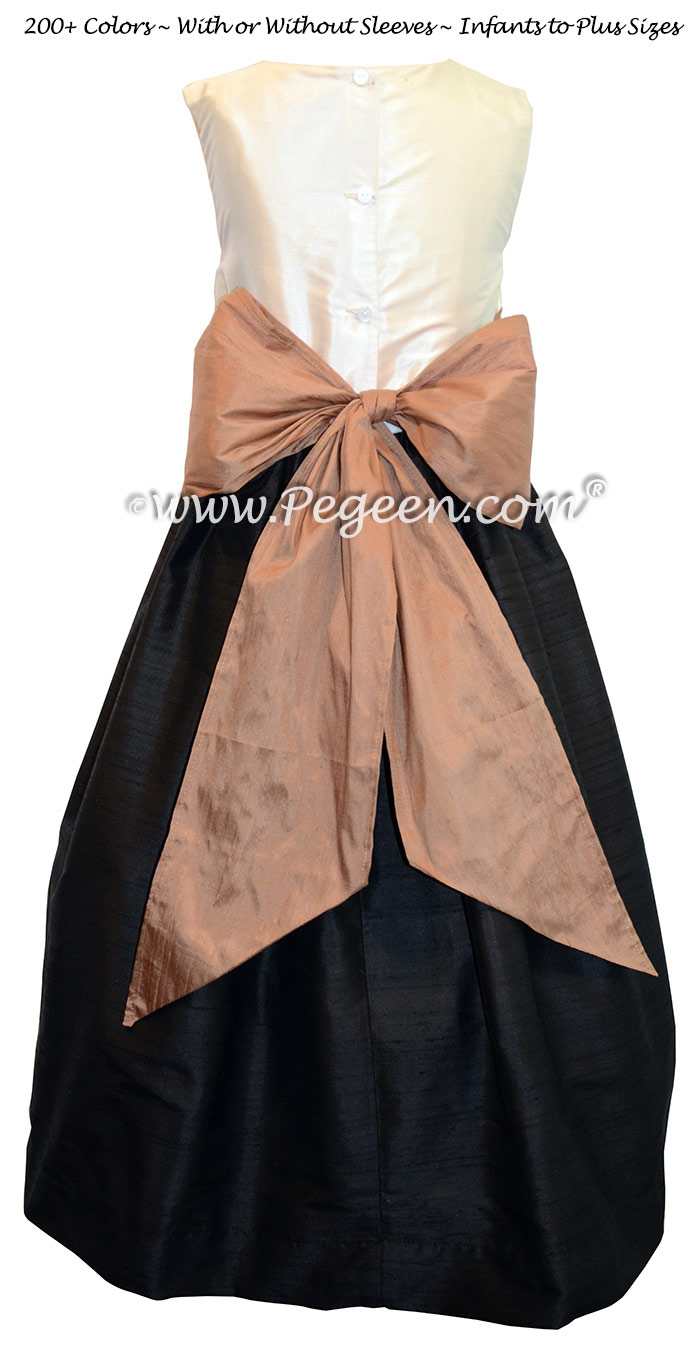 Flower Girl Dress in Black, Rum Pink and Bisque Style 398 | Pegeen