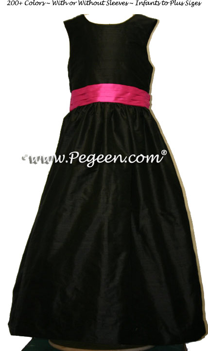 Black and hot pink sash flower girl dresses