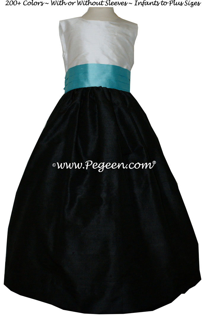 Black and Tiffany Blue CUSTOM FLOWER GIRL DRESSES