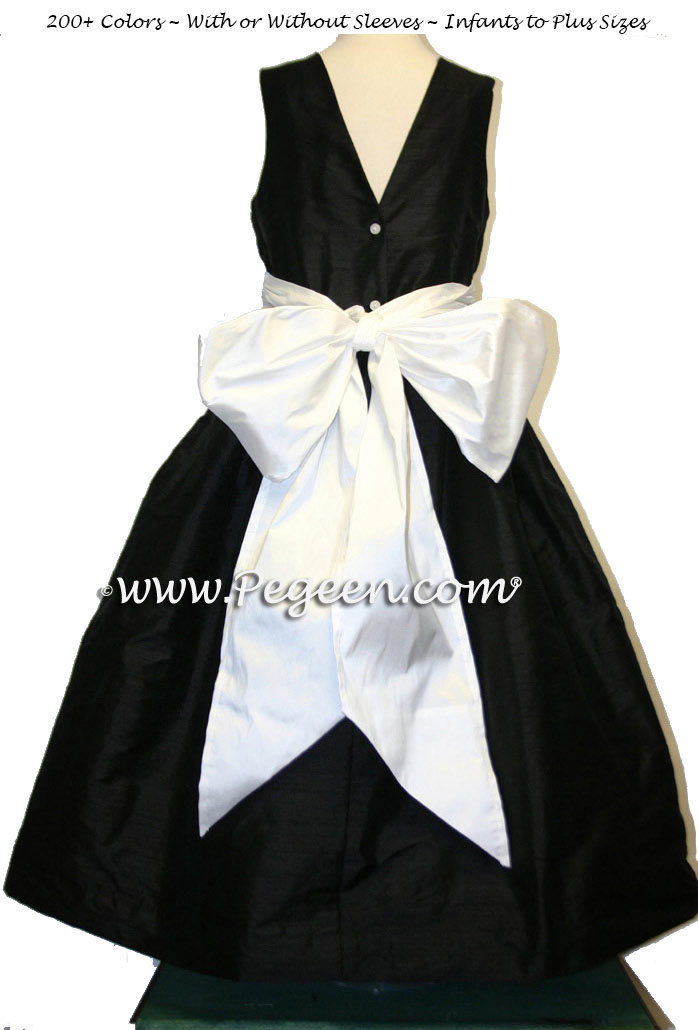 BLACK and WHITE silk flower girl dresses