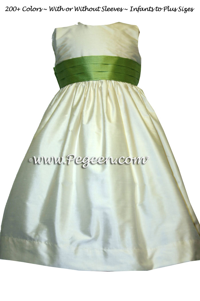 Buttercreme and grass green flower girl dresses