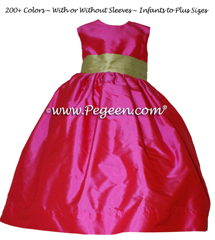 Cerise Pink and Citrus Green flower girl dress or junior bridesmaid dress style 383 by Pegeen