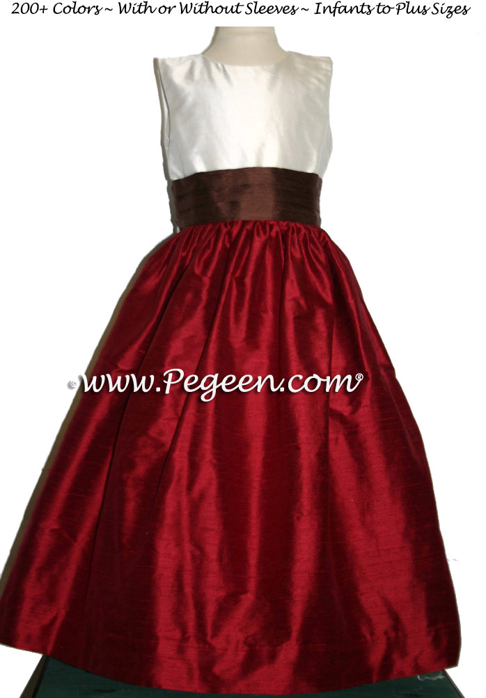 Flower Girl Dresses Style 398 in Cranberry Red and Chocolate | Pegeen