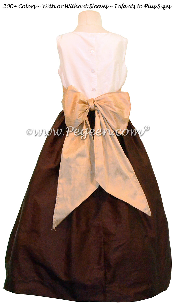 Flower Girl Dress style 398 in Chocolate, Ivory and Spun Gold | Pegeen