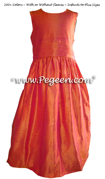 Solid Mango (orange) silk custom flower girl dresses - Style 318