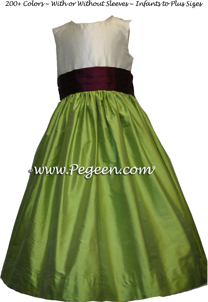 EGGPLANT and APPLE GREEN flower girl dresses