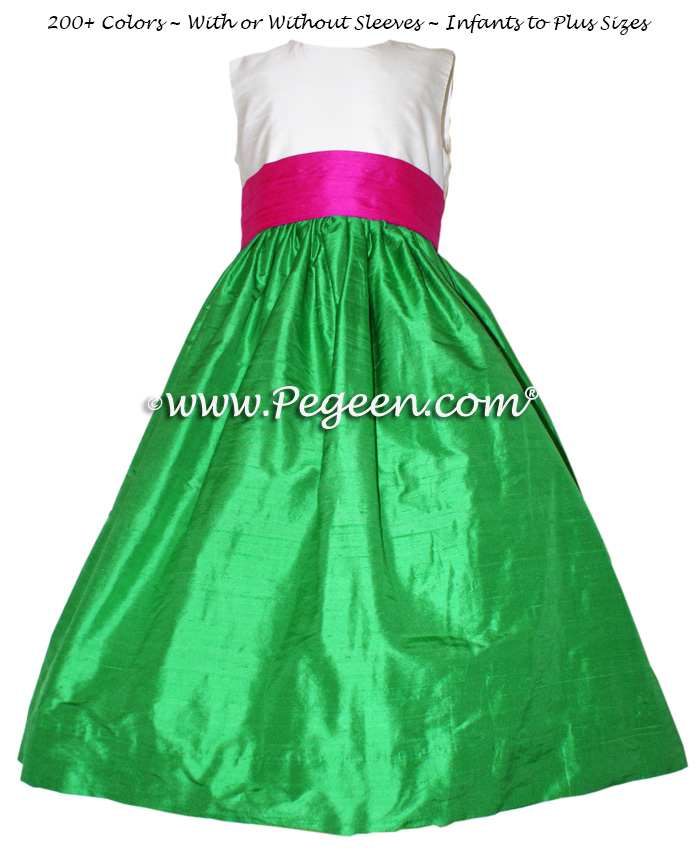 key lime green and raspberry sash flower girl dresses