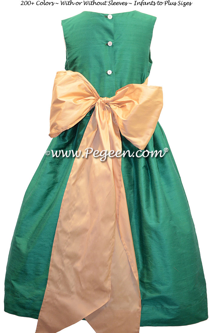 Emerald and Pure Gold Green flower girl dresses
