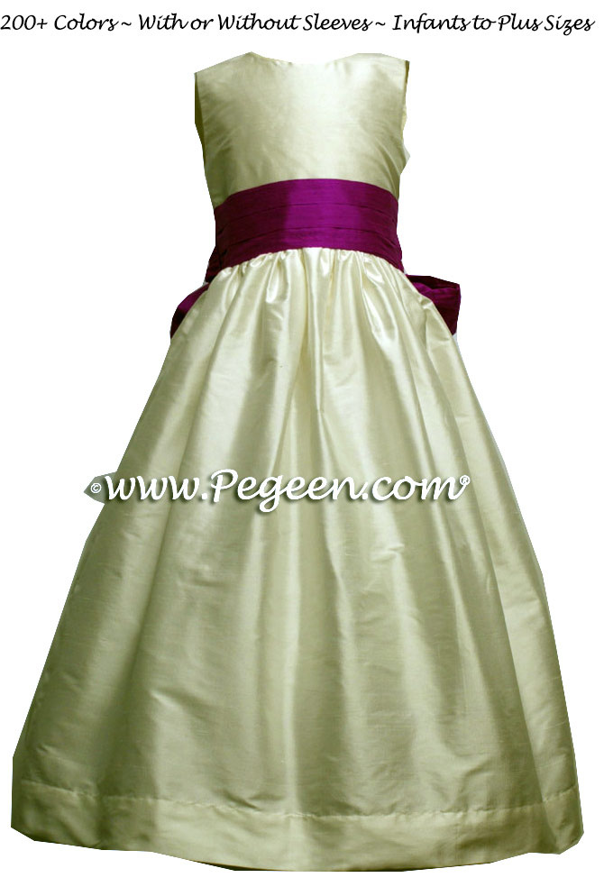 IVORY AND FUSCHIA (BERRY) JUNIOR BRIDESMAIDS DRESSES