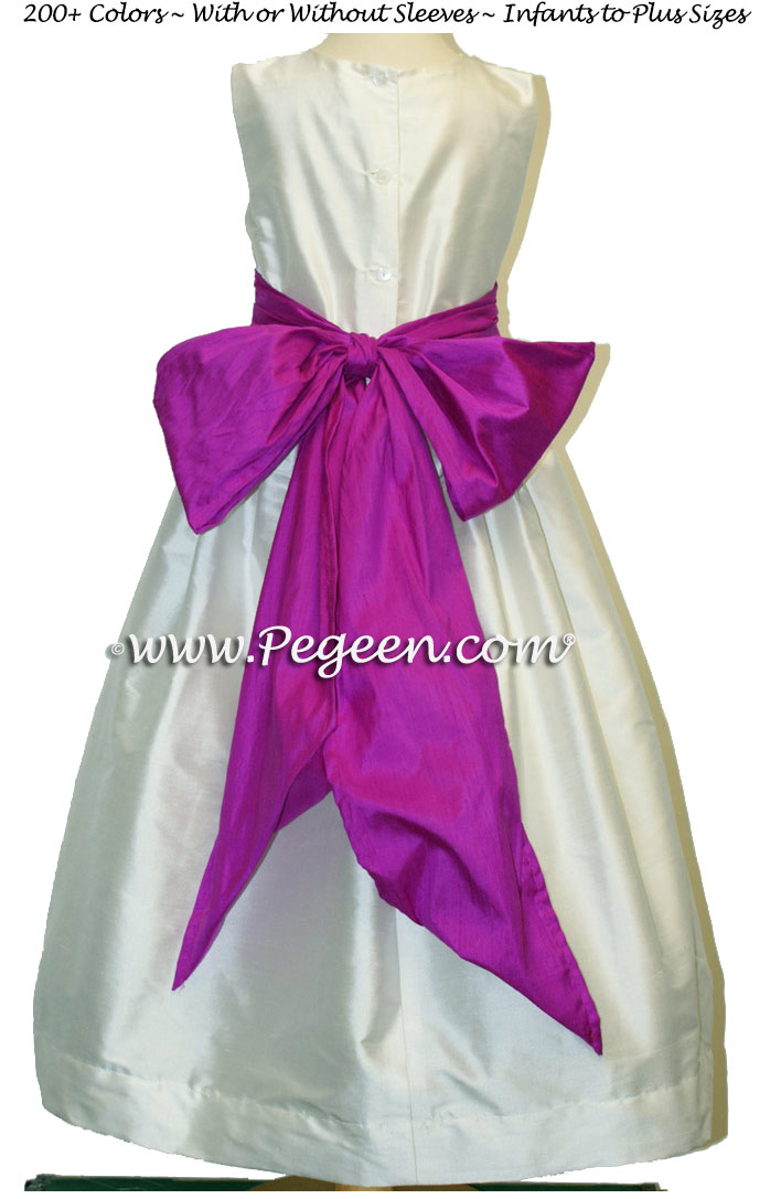 IVORY AND FUSCHIA (BERRY) JUNIOR BRIDESMAIDS DRESSES